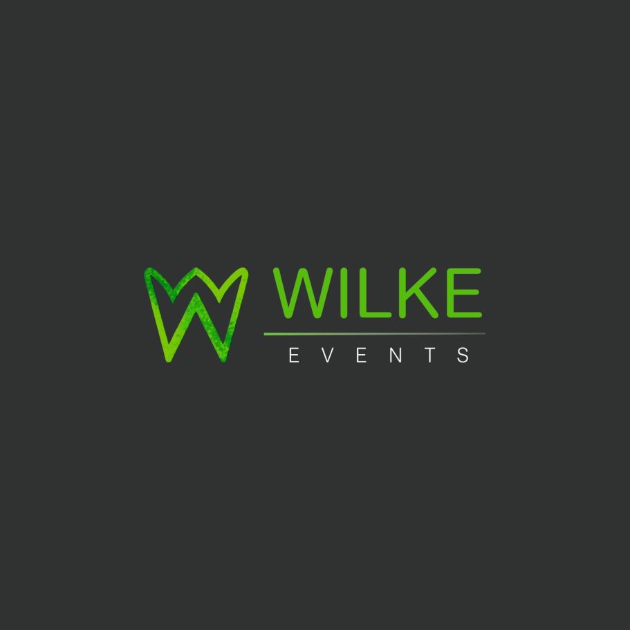Logo Logo von Wilke Events in grün auf schwarzem Hintergrund.