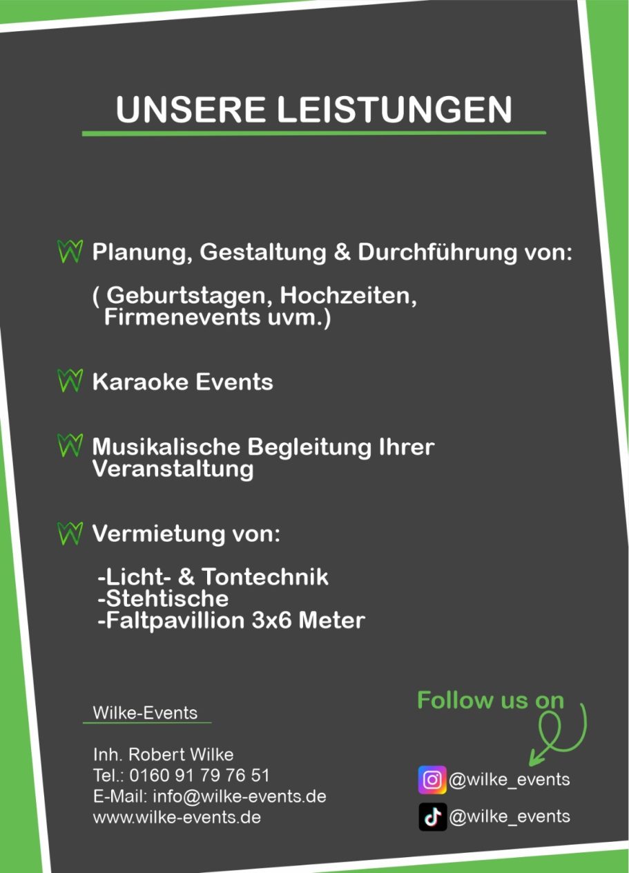 Flyer Planung und Durchführung von Events, inkl. Karaokeevents und Wasseraktivitäten.